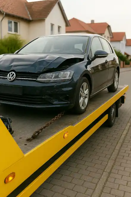 Defektes Fahrzeug wird abgeschleppt, ein Service im Rahmen des Autoankaufs in Kleve.